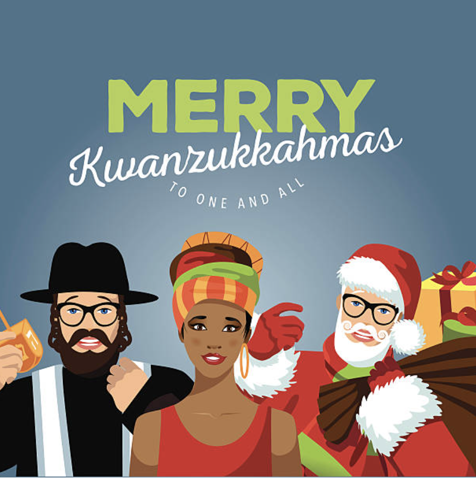 Combining Chrismas, Hanukkah and Kwanzaa into a single greeting card